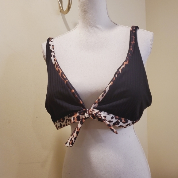 Nine west black animal print bikini top size XL - Picture 2 of 7